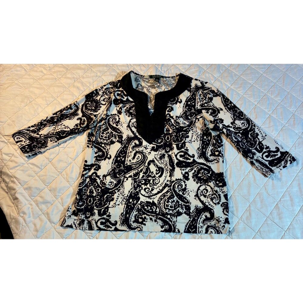 Authentic Lauren Ralph Lauren Women's XL Shirt Black/White Top